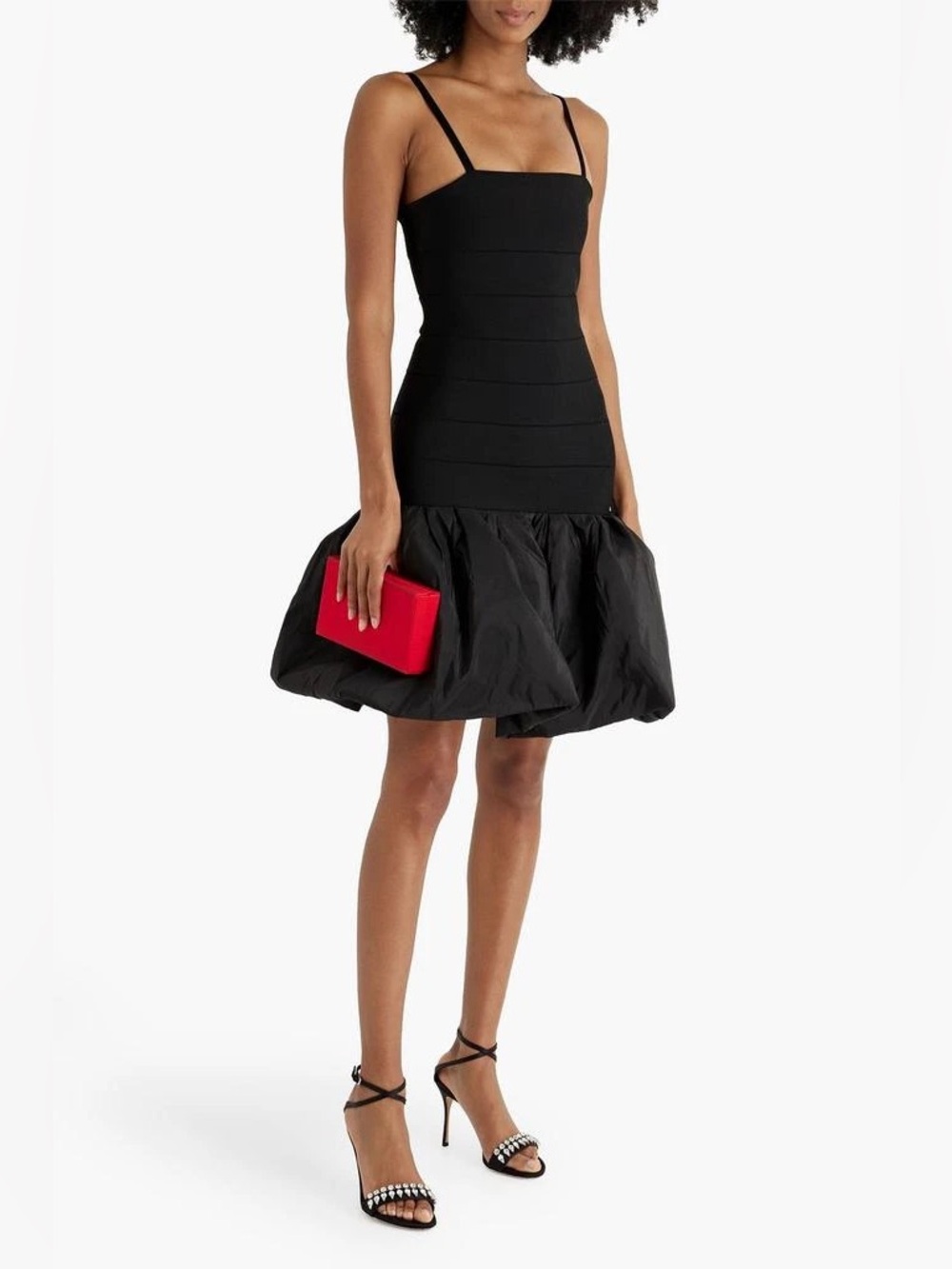 Carolina Herrara Gathered faille-paneled stretch-knit mini dress